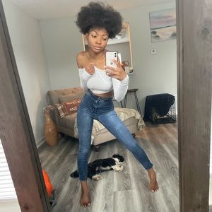 White Off Shoulder Long Sleeved Croptop